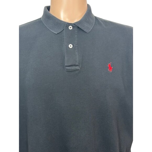 Polo By Ralph Lauren Men’s Shirt L Black Short Sleeve 2-Button Collar Red Logo - Picture 10 of 11
